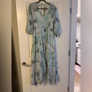 Calvin Klein High Low Dress in Blue and Gray